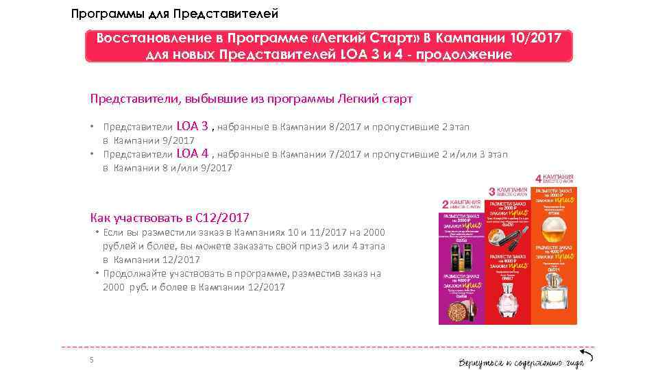 Программы для Представителей Восстановление в Программе «Легкий Старт» В Кампании 10/2017 для новых Представителей