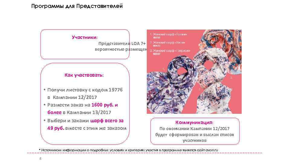 Программы для Представителей Программа «Счастливый заказ» 12 -13/2017 Участники: Представители LOA 7+ с малой