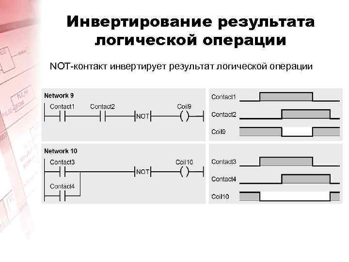 Инвертирование результата логической операции NOT-контакт инвертирует результат логической операции 