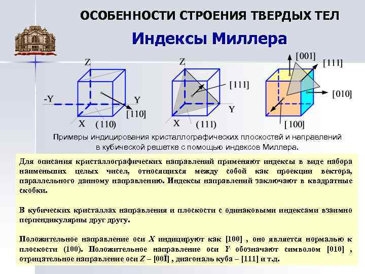 Плоскости направления. Кристаллографические индексы Миллера. Индицирование кристаллографических плоскостей и направлений. Кристаллографические плоскости. Кристаллографические индексы плоскостей и направлений.