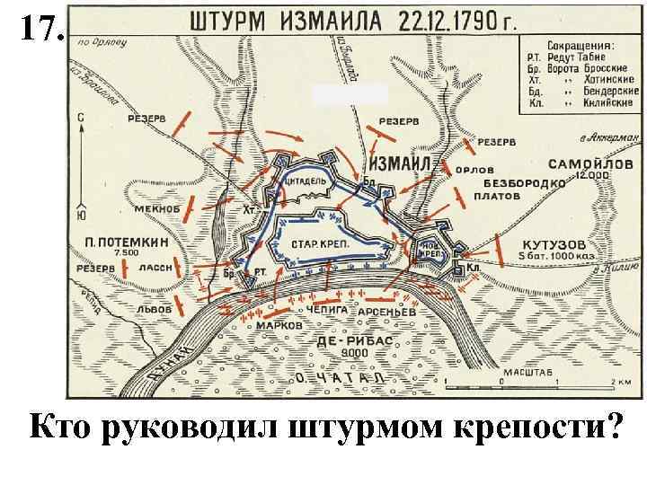 17. Кто руководил штурмом крепости? 