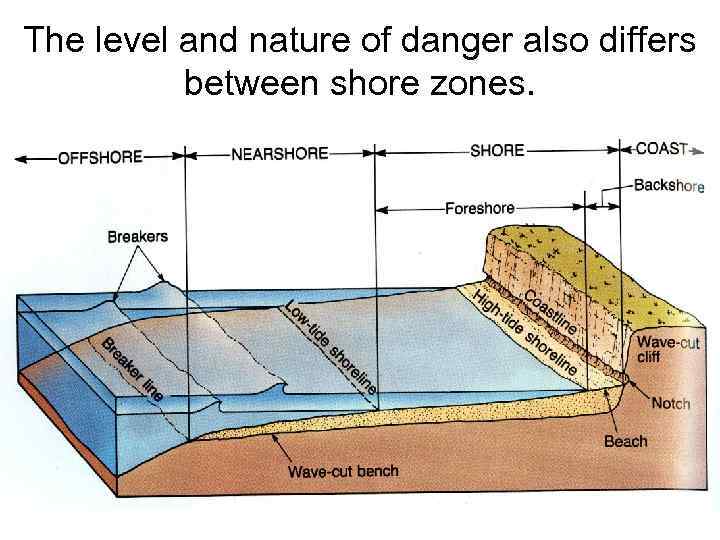 The level and nature of danger also differs between shore zones. 