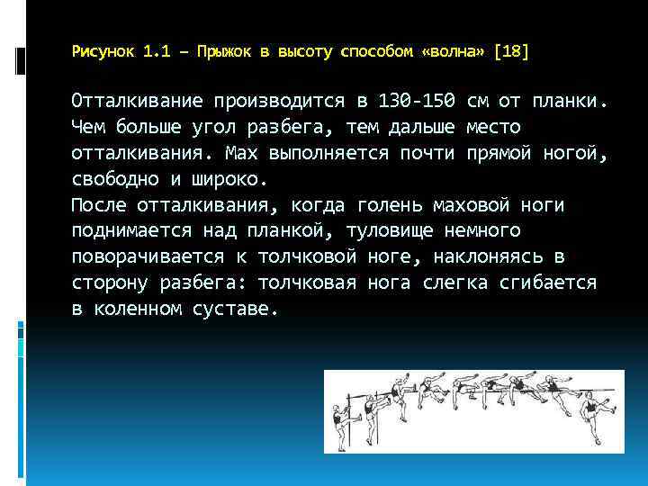 Рисунок 1. 1 – Прыжок в высоту способом «волна» [18] Отталкивание производится в 130