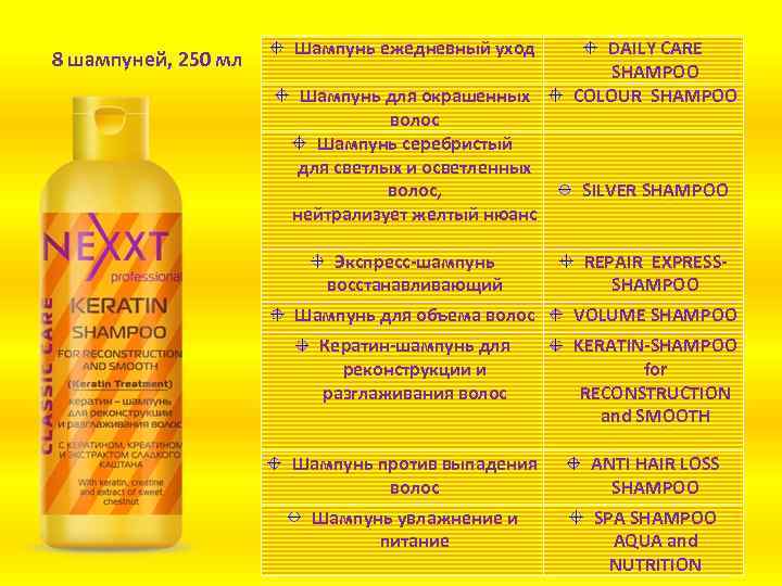 8 шампуней, 250 мл Шампунь ежедневный уход Шампунь для окрашенных волос Шампунь серебристый для