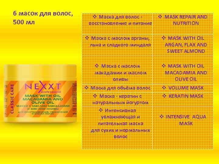 6 масок для волос, 500 мл v Маска для волос v MASK REPAIR AND