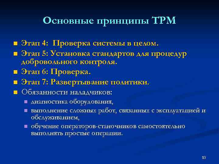 Основные принципы TPM n n n Этап 4: Проверка системы в целом. Этап 5: