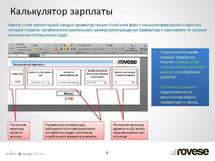Калькулятор зарплаты Вместе с этой презентацией каждый промоутер получит Excel-ский файл с калькулятором расчета