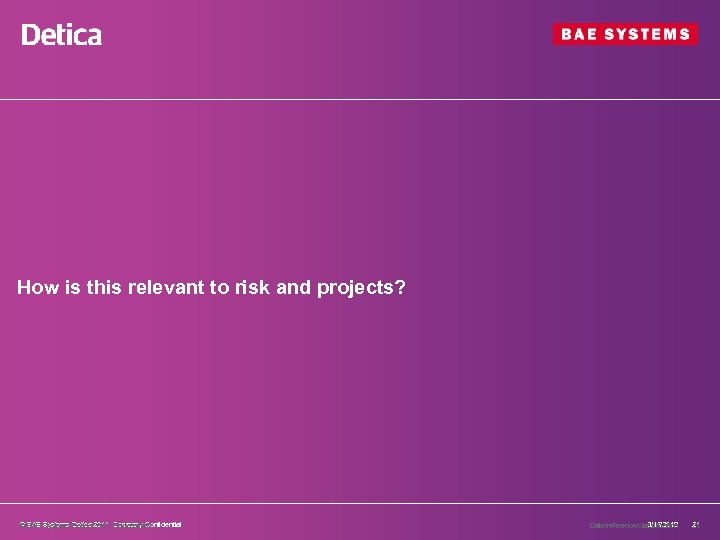 How is this relevant to risk and projects? © BAE Systems Detica 2011 Company