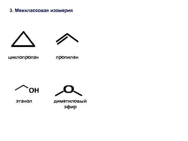 3. Межклассовая изомерия циклопропан этанол пропилен диметиловый эфир 