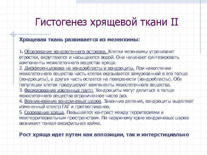 Гистогенез хрящевой ткани II Хрящевая ткань развивается из мезенхимы: 1. Образование хондрогенного островка. Клетки