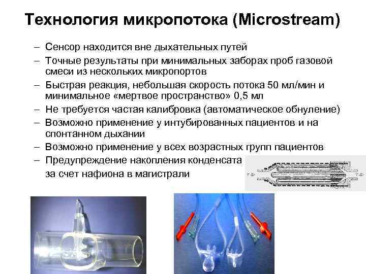 Технология микропотока (Microstream) – Сенсор находится вне дыхательных путей – Точные результаты при минимальных