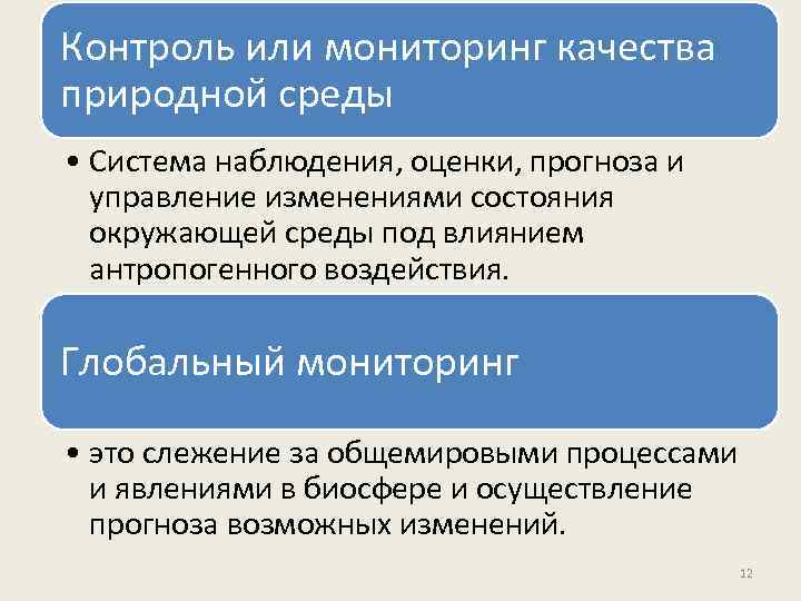 Контроль или мониторинг качества природной среды • Система наблюдения, оценки, прогноза и управление изменениями
