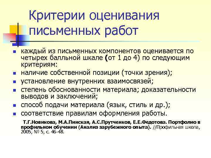 Критерии оценивания письменных работ каждый из письменных компонентов оценивается по четырех балльной шкале (от