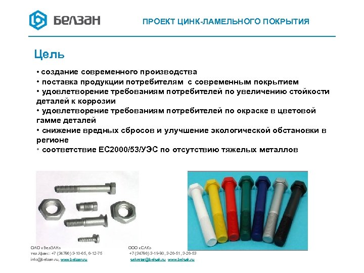 ПРОЕКТ ЦИНК-ЛАМЕЛЬНОГО ПОКРЫТИЯ Цель • создание современного производства • поставка продукции потребителям с современным