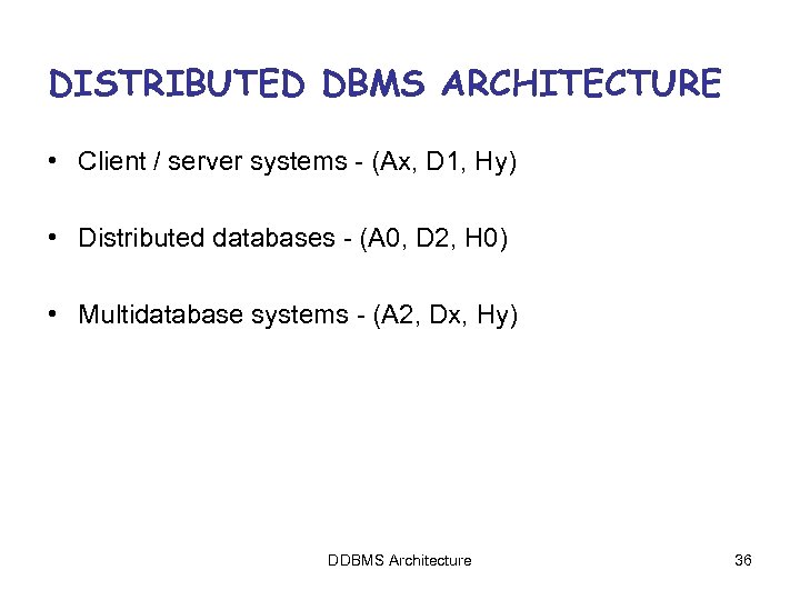 DISTRIBUTED DBMS ARCHITECTURE • Client / server systems - (Ax, D 1, Hy) •