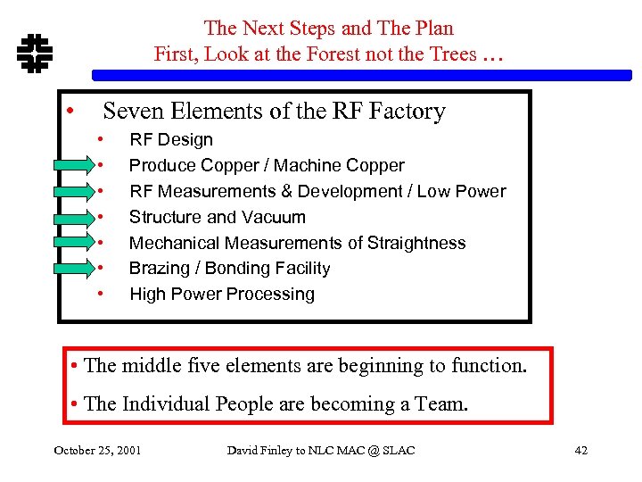 The Next Steps and The Plan First, Look at the Forest not the Trees