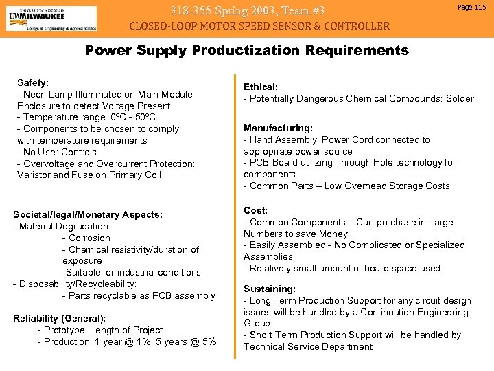 318 -355 Spring 2003, Team #3 Page 115 CLOSED-LOOP MOTOR SPEED SENSOR & CONTROLLER