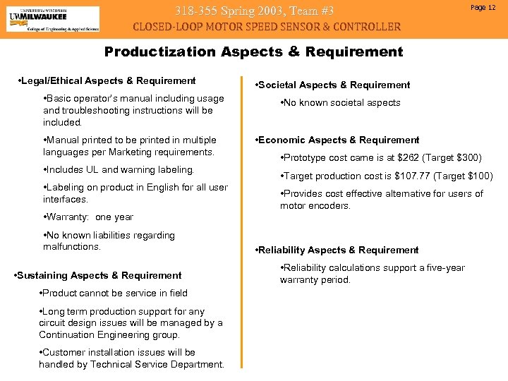 318 -355 Spring 2003, Team #3 Page 12 CLOSED-LOOP MOTOR SPEED SENSOR & CONTROLLER