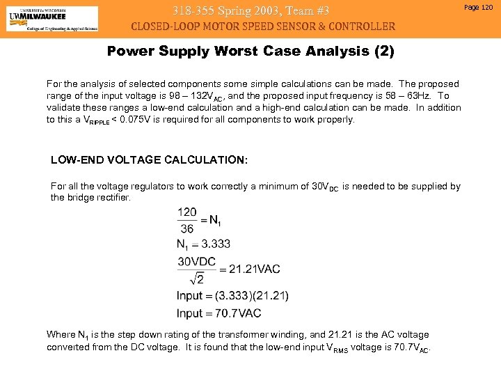 318 -355 Spring 2003, Team #3 CLOSED-LOOP MOTOR SPEED SENSOR & CONTROLLER Power Supply