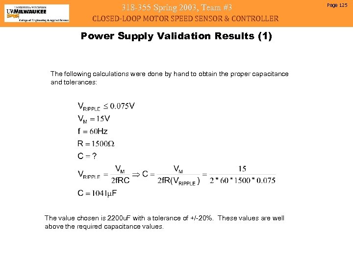318 -355 Spring 2003, Team #3 CLOSED-LOOP MOTOR SPEED SENSOR & CONTROLLER Power Supply