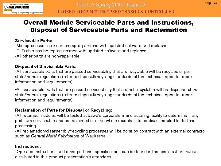 318 -355 Spring 2003, Team #3 Page 142 CLOSED-LOOP MOTOR SPEED SENSOR & CONTROLLER