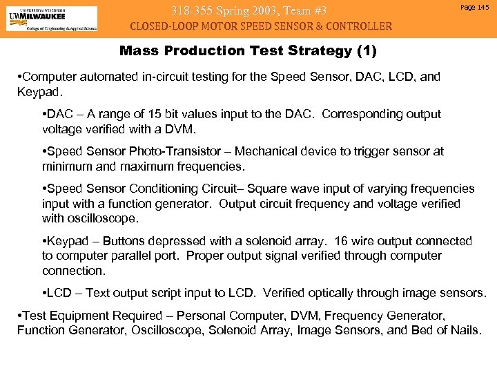 318 -355 Spring 2003, Team #3 Page 145 CLOSED-LOOP MOTOR SPEED SENSOR & CONTROLLER