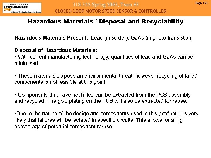 318 -355 Spring 2003, Team #3 Page 153 CLOSED-LOOP MOTOR SPEED SENSOR & CONTROLLER