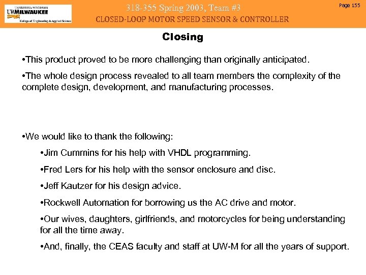 318 -355 Spring 2003, Team #3 Page 155 CLOSED-LOOP MOTOR SPEED SENSOR & CONTROLLER