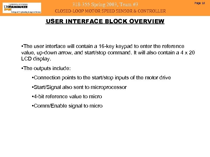 318 -355 Spring 2003, Team #3 Page 18 CLOSED-LOOP MOTOR SPEED SENSOR & CONTROLLER