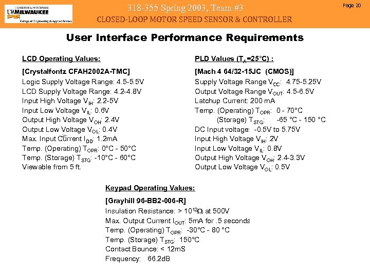 318 -355 Spring 2003, Team #3 CLOSED-LOOP MOTOR SPEED SENSOR & CONTROLLER User Interface