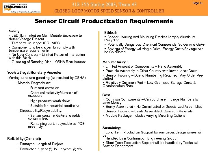318 -355 Spring 2003, Team #3 Page 41 CLOSED-LOOP MOTOR SPEED SENSOR & CONTROLLER