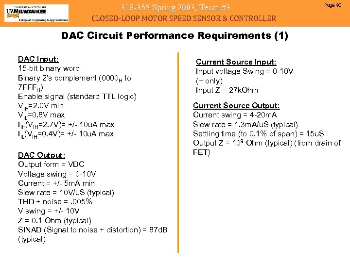 318 -355 Spring 2003, Team #3 Page 93 CLOSED-LOOP MOTOR SPEED SENSOR & CONTROLLER