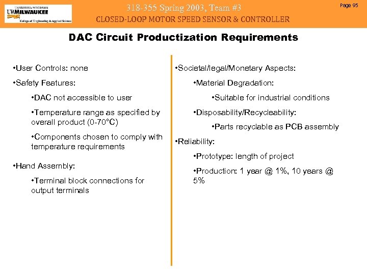 318 -355 Spring 2003, Team #3 CLOSED-LOOP MOTOR SPEED SENSOR & CONTROLLER DAC Circuit
