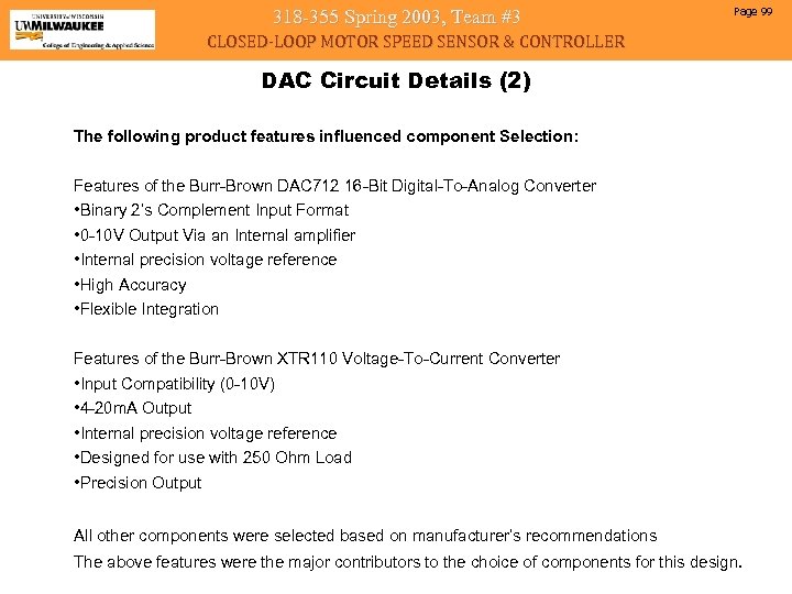 318 -355 Spring 2003, Team #3 Page 99 CLOSED-LOOP MOTOR SPEED SENSOR & CONTROLLER