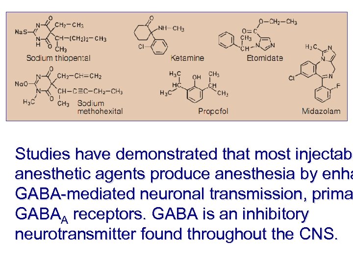 Studies have demonstrated that most injectabl injectab anesthetic agents produce anesthesia by enha GABA-mediated