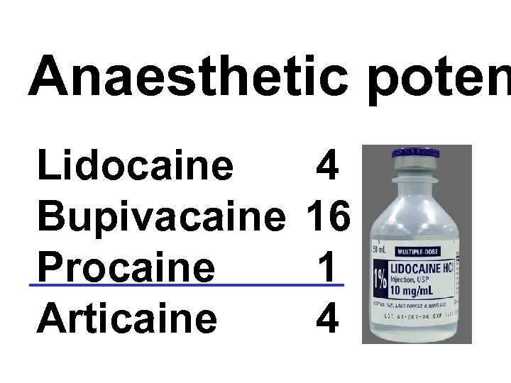 Anaesthetic poten Lidocaine Bupivacaine Procaine Articaine 4 16 1 4 