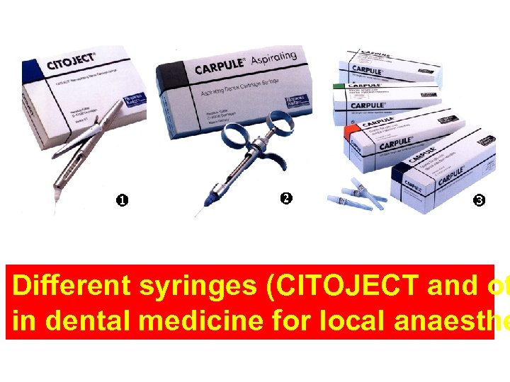 Different syringes (CITOJECT and ot in dental medicine for local anaesthe 