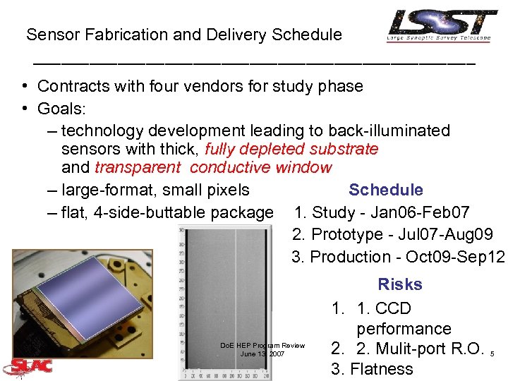 Sensor Fabrication and Delivery Schedule ________________________ • Contracts with four vendors for study phase