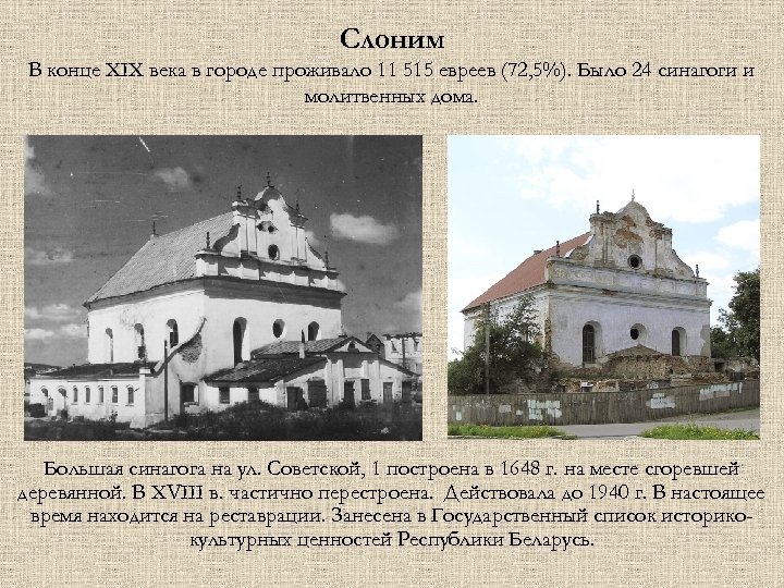 Слоним В конце ХIХ века в городе проживало 11 515 евреев (72, 5%). Было