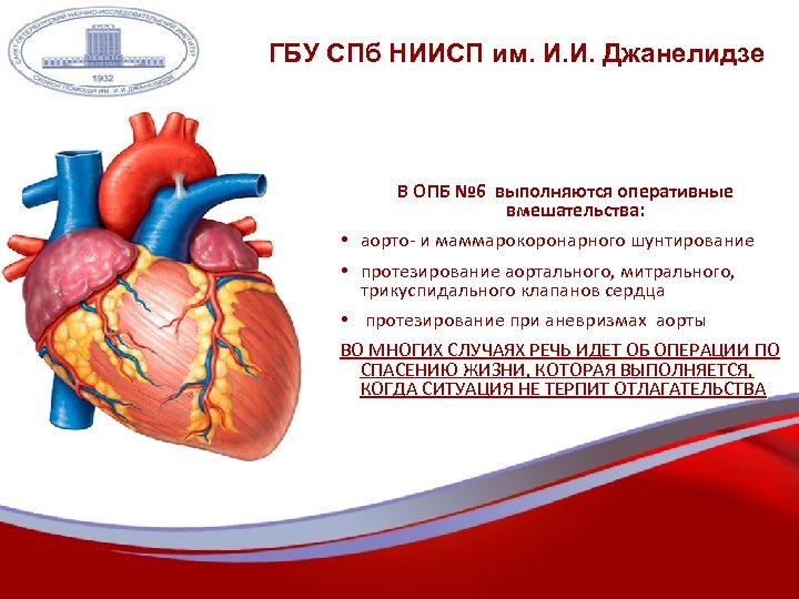 ГБУ СПб НИИСП им. И. И. Джанелидзе В ОПБ № 6 выполняются оперативные вмешательства: