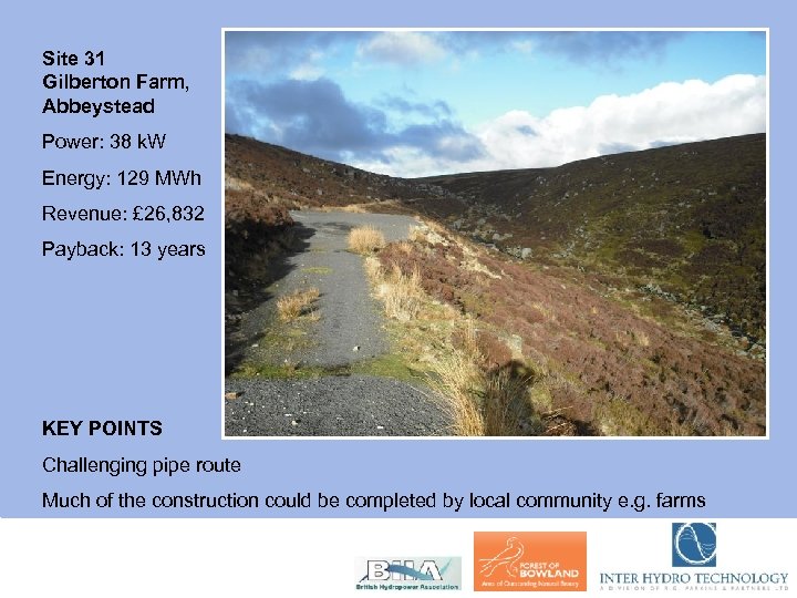 Site 31 Gilberton Farm, Abbeystead Power: 38 k. W Energy: 129 MWh Revenue: £