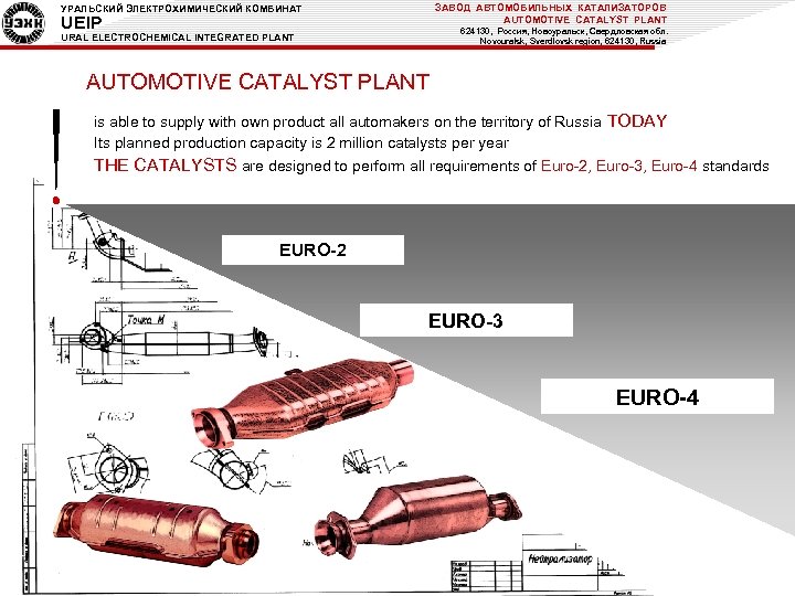 ЗАВОД АВТОМОБИЛЬНЫХ КАТАЛИЗАТОРОВ AUTOMOTIVE CATALYST PLANT УРАЛЬСКИЙ ЭЛЕКТРОХИМИЧЕСКИЙ КОМБИНАТ UEIP 624130, Россия, Новоуральск, Свердловская