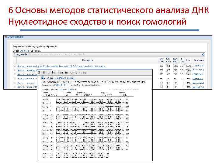 6 Основы методов статистического анализа ДНК Нуклеотидное сходство и поиск гомологий 