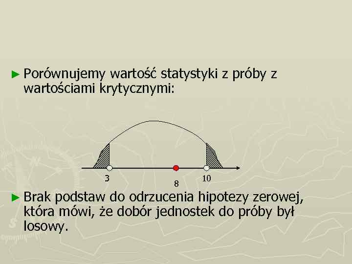 ► Porównujemy wartość statystyki z próby z wartościami krytycznymi: 3 ► Brak 8 10