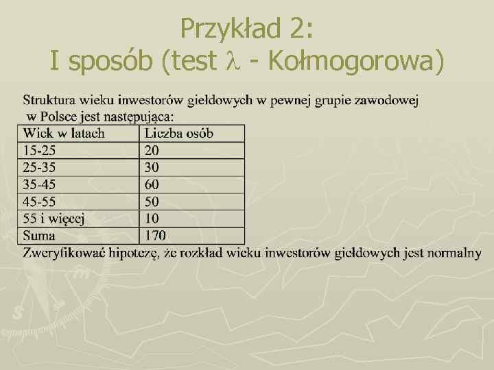 Przykład 2: I sposób (test - Kołmogorowa) 