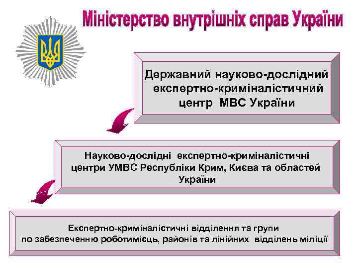 Державний науково-дослідний експертно-криміналістичний центр МВС України Науково-дослідні експертно-криміналістичні центри УМВС Республіки Крим, Києва та