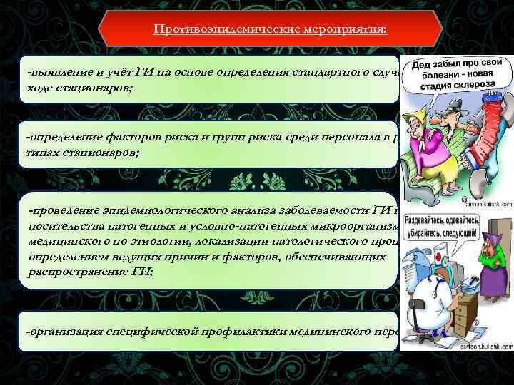 Противоэпидемические мероприятия: -выявление и учёт ГИ на основе определения стандартного случая ГИ в ходе