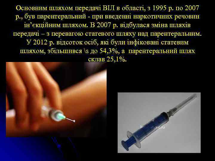 Основним шляхом передачі ВІЛ в області, з 1995 р. по 2007 р. , був