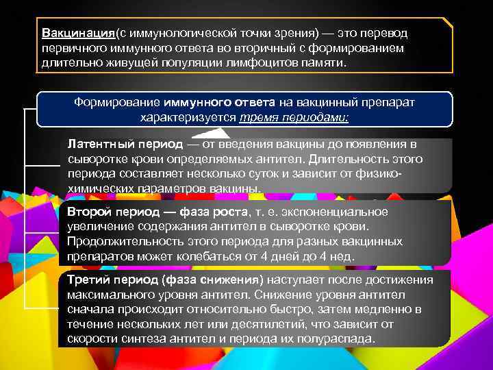 Вакцинация(с иммунологической точки зрения) — это перевод первичного иммунного ответа во вторичный с формированием