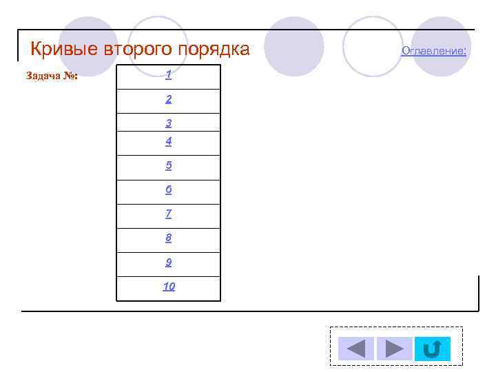 Кривые второго порядка Задача №: 1 2 3 4 5 6 7 8 9